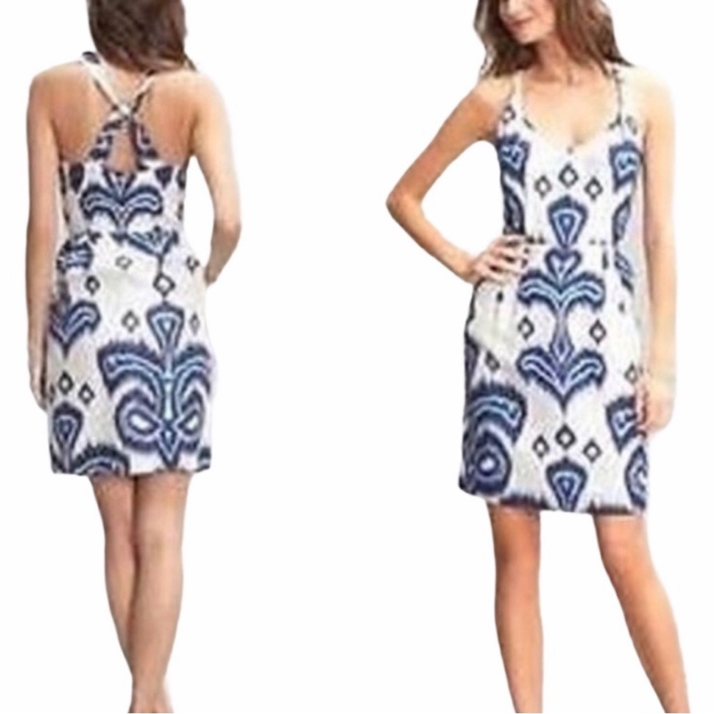 Banana Republic White and Blue Printed Tank Dress